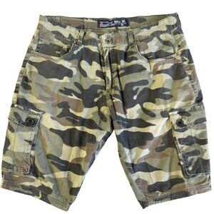 RED-OX Camo Cargo Shorts 34 – Distressed Green Woodland Utility Bottoms Grunge